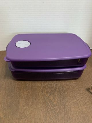 2 Tupperware Rock N Serve Divided Container 3990a - 2 Microwave Reheatable Purple