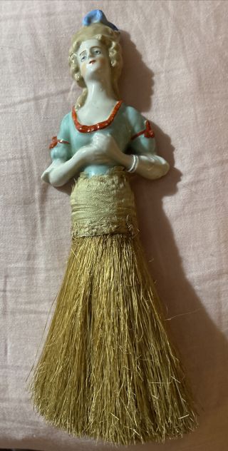 Vintage Victorian Half Porcelain Doll Lady Vanity Crumb Brush Whisk Broom