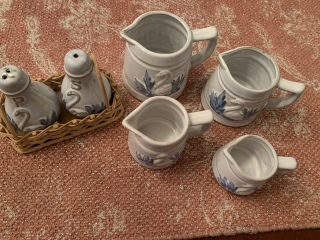 Vintage Pottery Hand Made Measuring Cups And Salt And Pepper Shakers Swan Decor