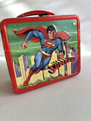 Dc Comics 1978 Superman Metal Lunch Box With Thermos (aladdin Industries)