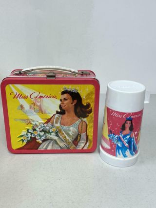 Vintage 1972 Aladdin Miss America Metal Lunchbox & Thermos
