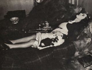 1931/76 Vintage Brassai Paris Opium Drug Smoking Pipe Woman Cat Photo Art 12x16