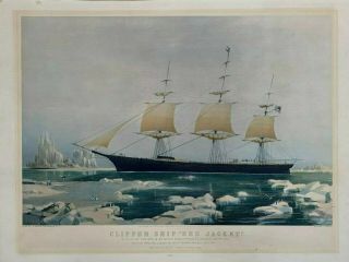 Clipper Ship Red Jacket N.  Currier Hand Colored Antique Print Oestreicher Stamp