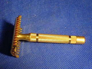 Vintage Gillette Open Comb Safety Razor Gold Plated Vg 3 Piece