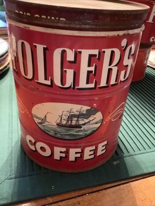 Vintage Folgers Coffee Tin Can With Lid