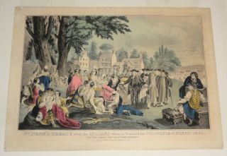 Early Framed Nathaniel Currier Pre Ives “Penn’s Treaty” Hand Colored Lithograph 2