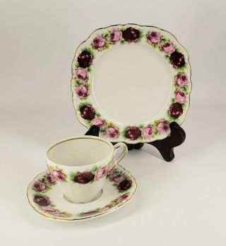 Vintage Schwarzenhammer Germany 15pc Roses Tea Cup Set W/saucer,  Dessert Plate