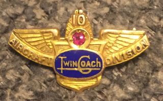 Vintage 10k Gold 1 Ruby Twin Coach Aircraft Division 10 Year Service Award Pin