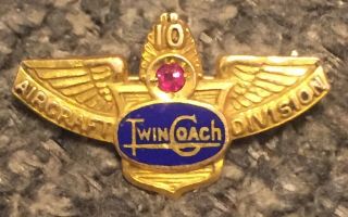 Vintage 10k gold 1 ruby twin coach aircraft division 10 year service award pin 2