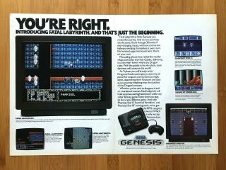 1991 Sega Genesis Console Print Ad/poster Fatal Labyrinth Phantasy Star Ii Art