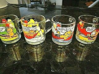 Mcdonalds Garfield & Odie 1978 Complete Set Of 4 Glass Mugs