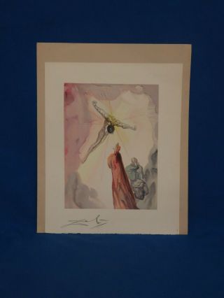 1970 Gift Signed Salvadore Dali Apparition Of Christ Orig.  Woodcut Divine Comedy