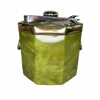 Vtg Ice Bucket Faux Leather Mid Century Modern Mcm Green Trim Kraftware