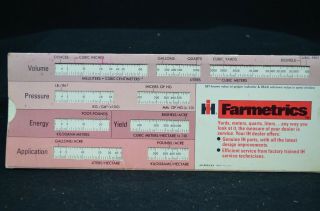 Vintage Red/white Ih Farmetrics Calculator Card - Farming - International Harvester
