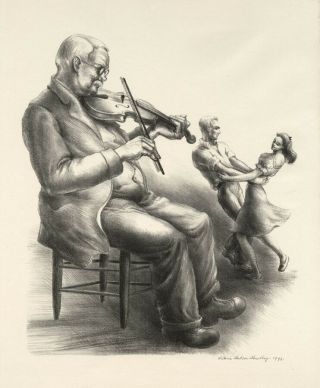 Old Fiddler Dreams By Victoria Hutson Huntley - Lithograph 1943 - Music,  Dance