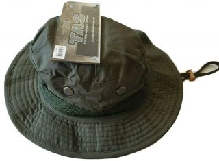 Tactical Green Boonie Hat Medium 58 - 59cm 100 Cotton Double Brim Vents - Army