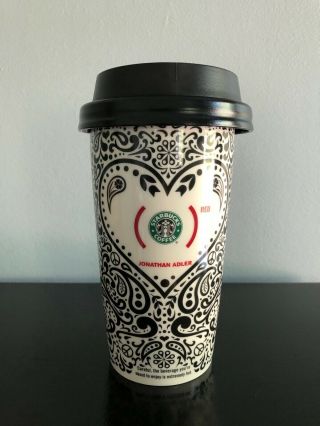 Starbucks 2010 Jonathan Adler Product (red) Paisley Ceramic Travel Mug W/ Lid