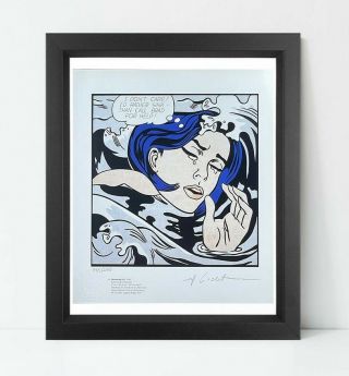 Pop Art Drowning Girl - Roy Lichtenstein Hand Signed Art Print With