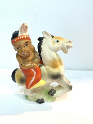 Vintage Native American Boy And Horse Sat Pepper Shakers 4.  5” Japan
