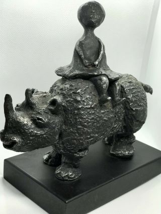 Graciela Rodo Boulanger - Bronze Sculpture - Girl On Rhino - Signed