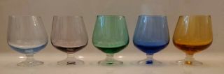 Set Of 5 Vintage Multi Colored Stemmed Cordial/shot Glasses
