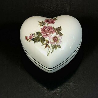 Hungarian Anita Porcelain Trinket Box Heart Shaped Pink Roses