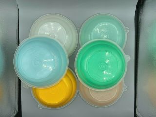 Vintage Tupperware Pastel Cereal Bowl Set of (6) 155 with Tabbed Lids 227 2
