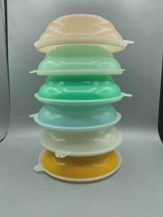 Vintage Tupperware Pastel Cereal Bowl Set of (6) 155 with Tabbed Lids 227 3