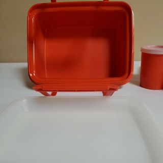 Vintage Tupperware Pak N Carry Lunch Box 1254 Paprika Orange Plastic 3 container 2