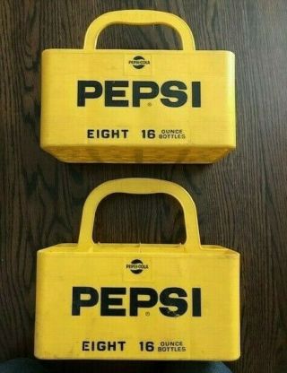 Two Vintage Pepsi Cola Yellow Plastic 8 - Pack Bottle Carriers Cartons