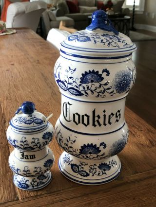 Vintage Cookie Jar & Jam " Blue Onion  Arnart Creation " Japan