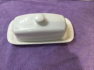 Longaberger Pottery Woven Traditions Ivory Knob Lid Covered Butter Dish