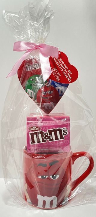 M&m Red Character Ceramic Mug Gift Set With Milk Chocolates Candies 2021 V - Day