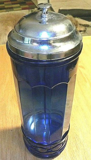 Vintage Glass Straw Holder Dispenser Metal Lifter Soda Fountain Bar - 11 " Tall