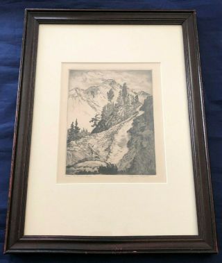 Signed Lyman Byxbe Vintage Etching Trail To Dream Lake Colorado Framed