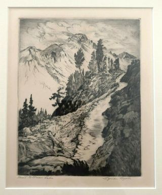Signed Lyman Byxbe Vintage Etching Trail to Dream Lake Colorado Framed 2
