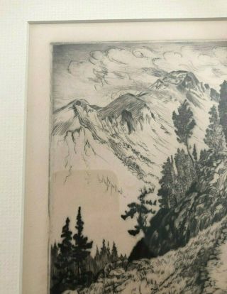 Signed Lyman Byxbe Vintage Etching Trail to Dream Lake Colorado Framed 3