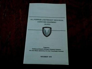 U.  S Army Alice Gear Handbook Care And Use Of Equipment Adjustments & Attaching