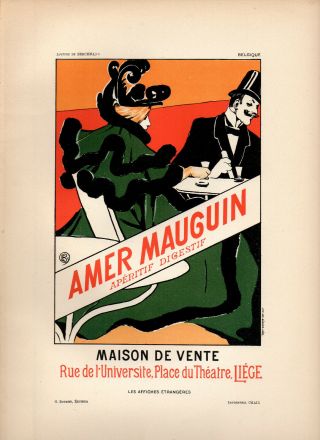 Emile Berchmans Affiches Etrangeres 1897 Stone Litho Poster: " Amer Mauguin "