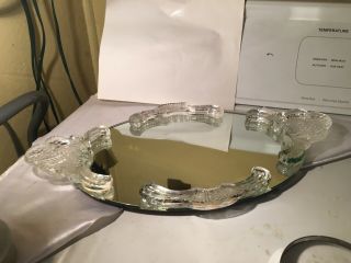 Large Oval Mirror Vanity Dresser Tray With Clear Acrylic Handles Sides 18 " X10.  5 "
