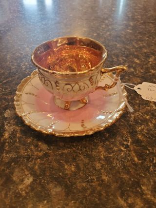 Antique German Porcelain Tea Cup & Saucer Magenta & Gold