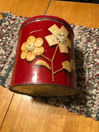 Vintage Blue Magic Krispy Kan Red Metal Cracker/bread Saver Storage Canister Can