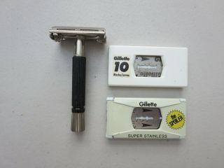 Vintage Gillette Black Handle Speed Double Edge Safety Razor With Gillette