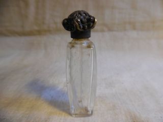 Old Mini Perfume Bottle Cut Glass Flower Design Metal Cap Made In France