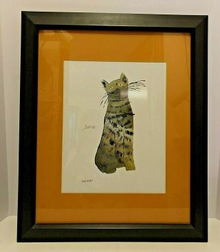 Andy Warhol Green Sam Signed Cat Lithograph Matted And Framed 1954