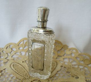 Vintage Cut Crystal Silver Plate Etched Plaque Hinge Top Scent Perfume Bottle 2