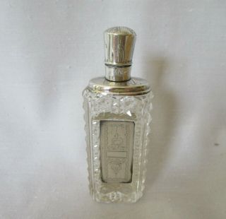 Vintage Cut Crystal Silver Plate Etched Plaque Hinge Top Scent Perfume Bottle 3