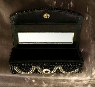 Vintage Lipstick Holder With Mirror,  Silver And Black Beads