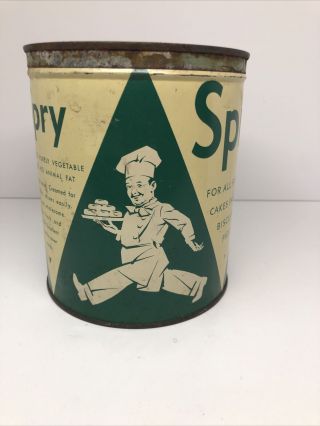 Vintage Spry Pure Vegetable Shortening 3 Pound Tin With Lid Advertising Kitchen