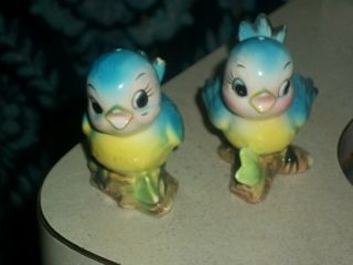 Vintage Blue Birds Yellow And Pink Salt And Pepper Shakers Japan